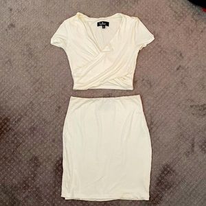 Lulu’s 2-piece white crop top with skirt.